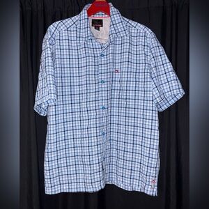 Vintage Quiksilver White and Blue Plaid Men's Shirt